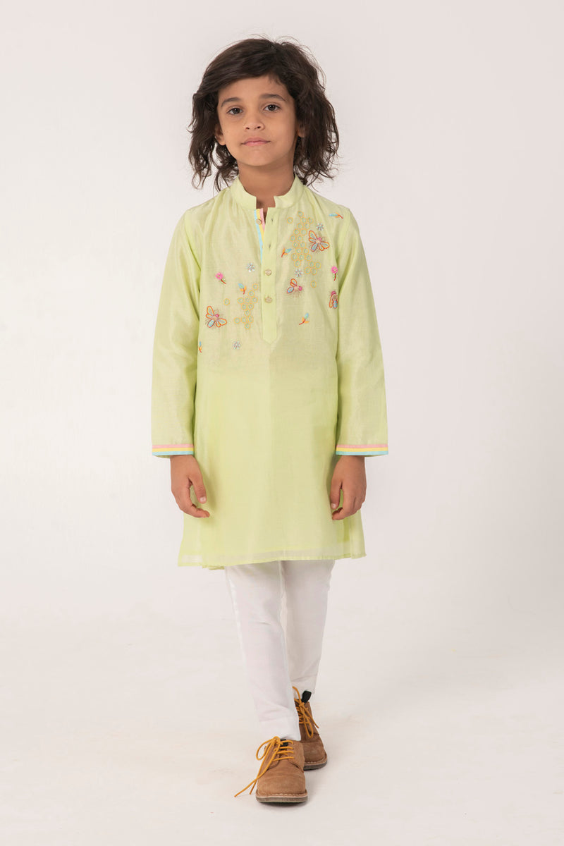 BEE HIVE EMBROIDERED KURTA IN FRESH GREEN COLOUR