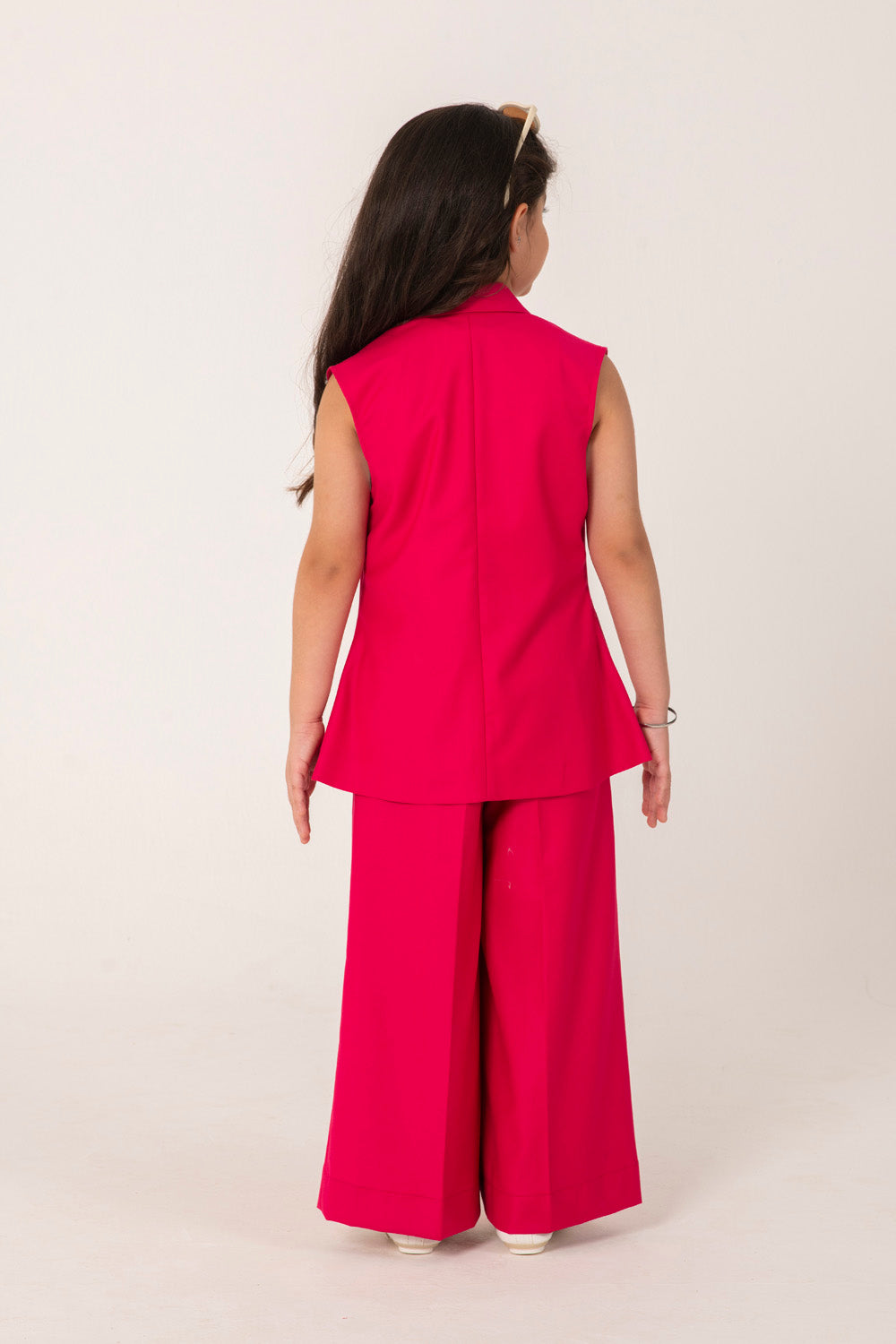 BRIGHT PINK BLAZER SET WITH LADYBUG EMBELLISHMENT AND TAILORED PANTS