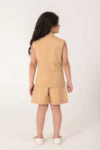 BLAZER SET WITH FORMAL SHORTS EMBELLISHED WITH PINEAPPLE EMBROIDERY