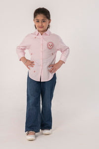 PINK SHIRT WITH BADGE MOTIF EMBROIDERY
