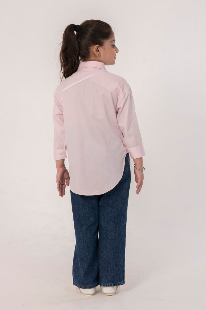 PINK SHIRT WITH BADGE MOTIF EMBROIDERY