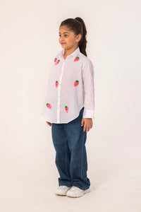 STRAWBERRY EMBROIDERED SHIRT DRESS