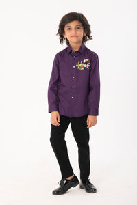 PURPLE SHIRT WITH TOUCAN BIRD EMBROIDERY