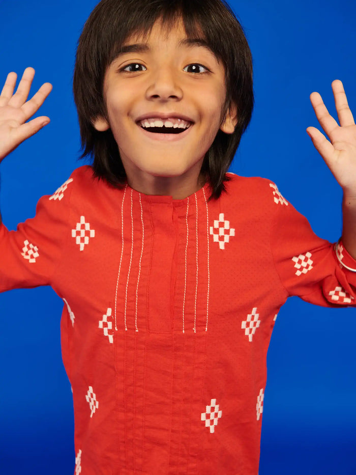 Red Katli Boys Kurta Set