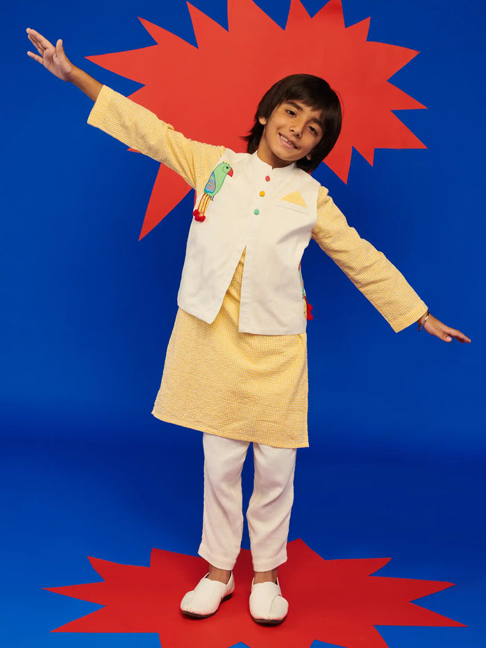 Waffle Kurta With Mitthu Jacket Set