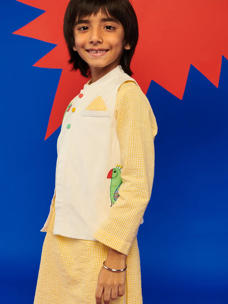 Waffle Kurta With Mitthu Jacket Set