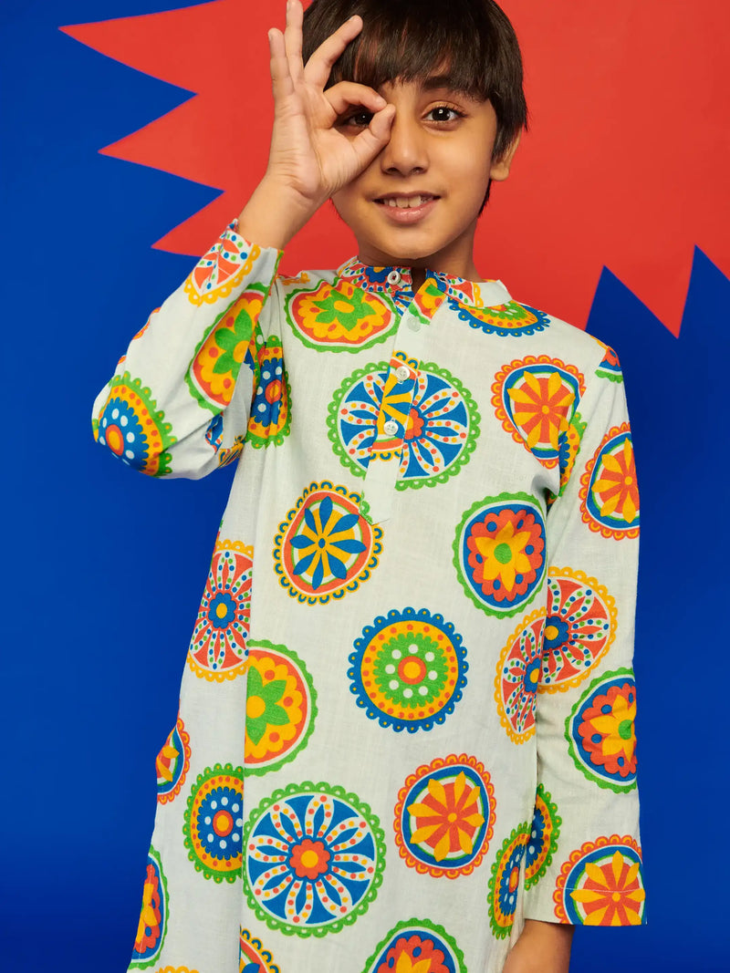 Blue Mandana Kurta Jacket Set