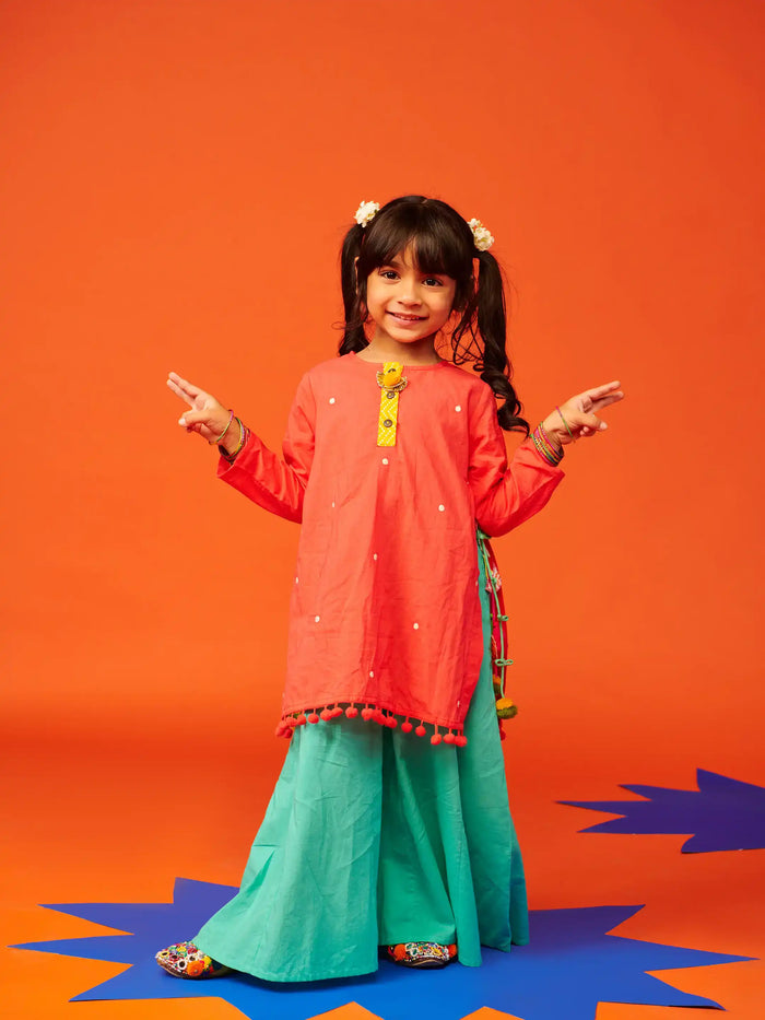 Pink Pom Pom Kurta Dress