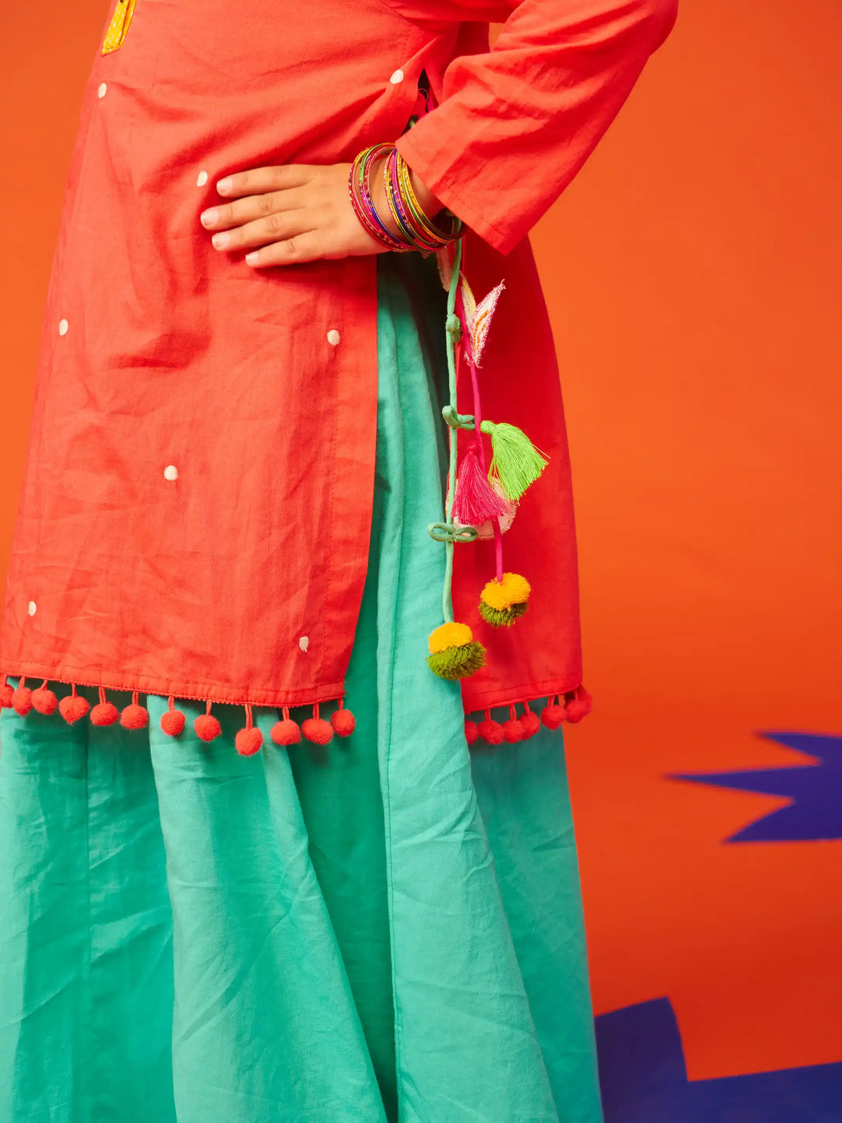 Pink Pom Pom Kurta Dress