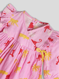 Pink Printed Panchatantra Dress
