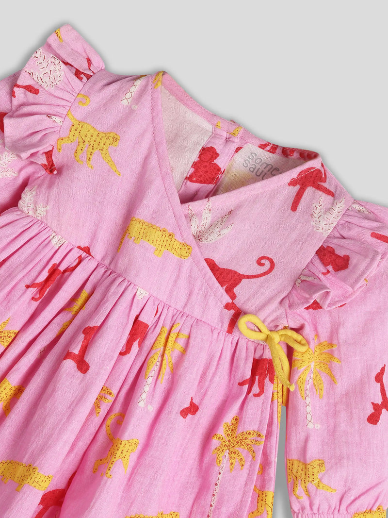Pink Printed Panchatantra Dress