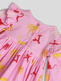 Pink Printed Panchatantra Dress