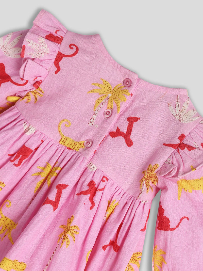 Pink Printed Panchatantra Dress