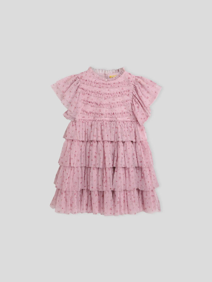 Printed Tulle Flounce Dress
