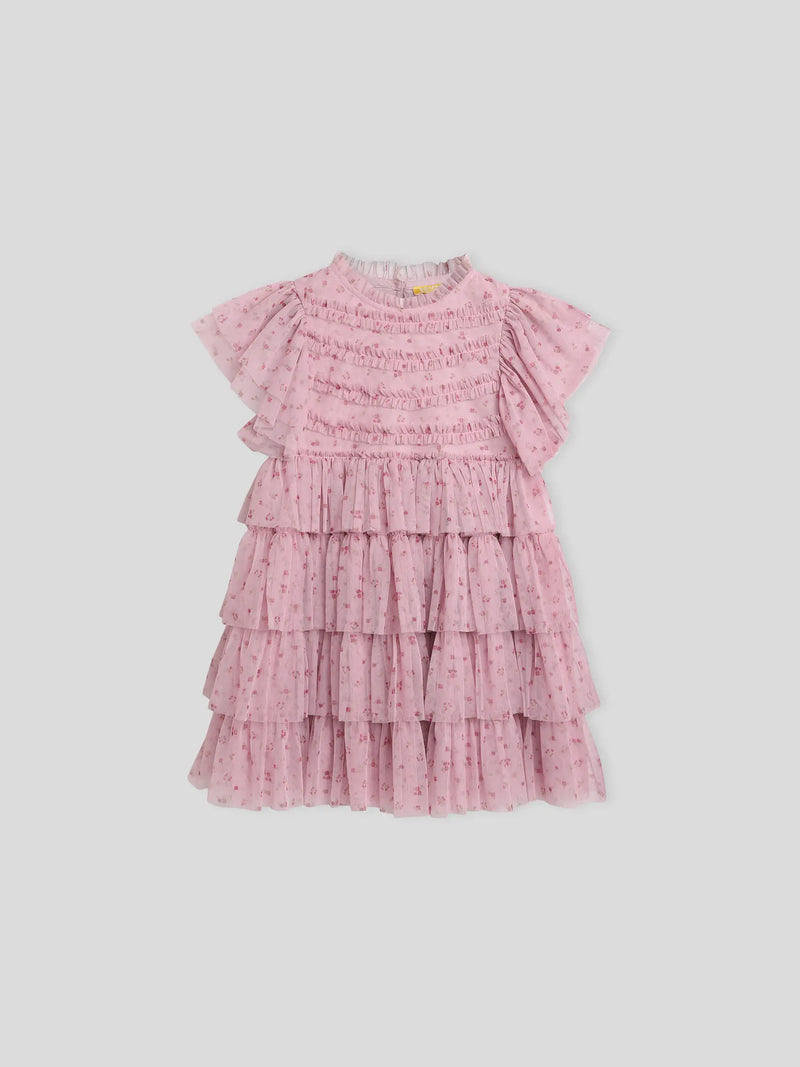 Printed Tulle Flounce Dress