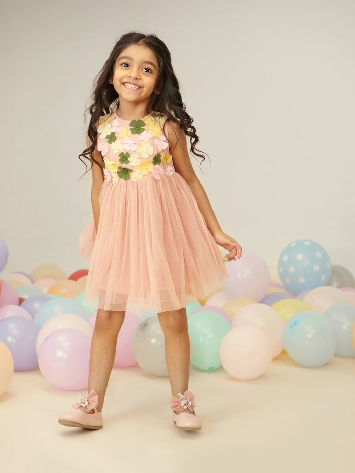 Pink Floral Tulle Dress