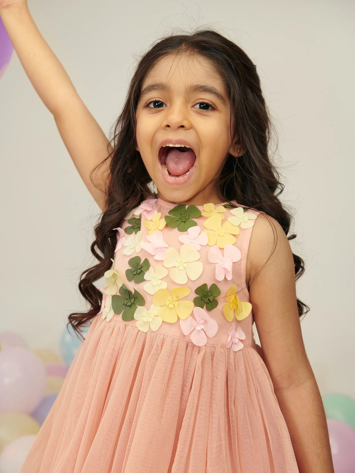 Pink Floral Tulle Dress
