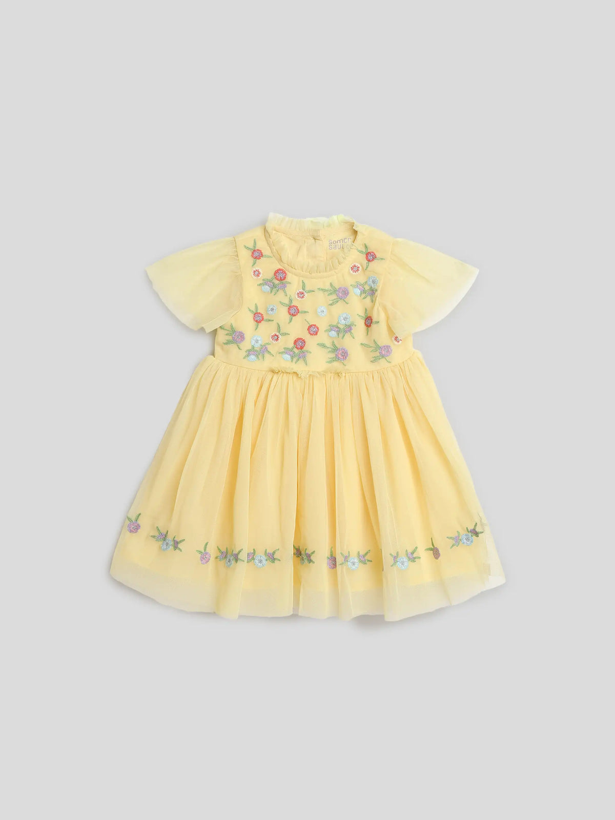 Yellow Embroidered Tulle Dress