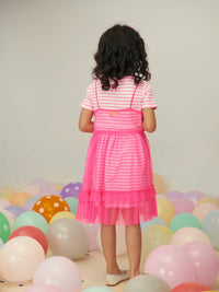 Pink Mesh Dress Set Of 3