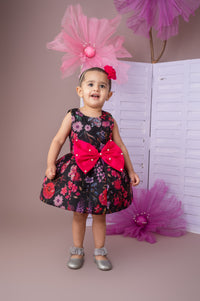 Signature Flaired Dress in Black Floral Organza Print