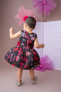 Signature Flaired Dress in Black Floral Organza Print