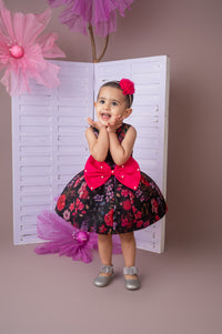 Signature Flaired Dress in Black Floral Organza Print