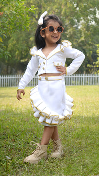 Chic Girl White Gold Blazer & Skirt