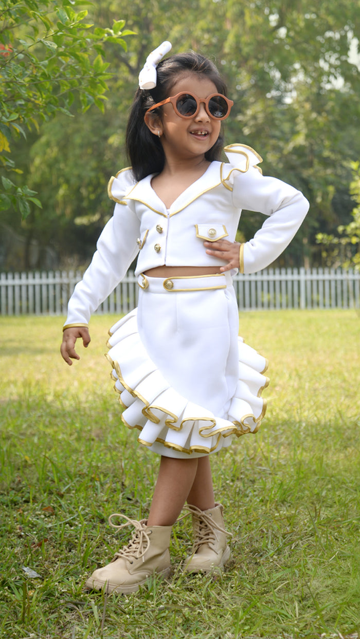 Chic Girl White Gold Blazer & Skirt
