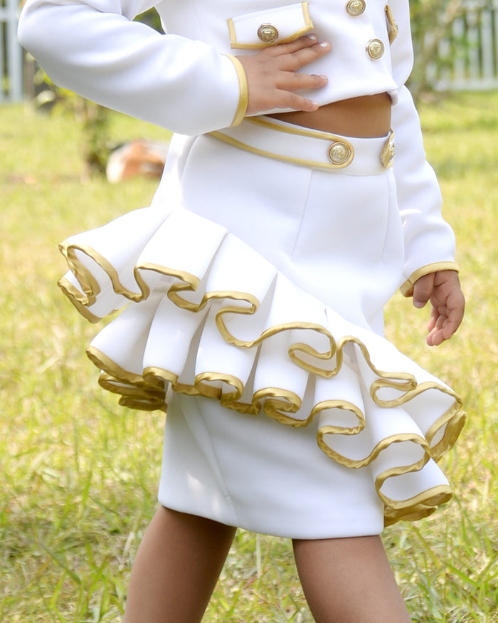 Chic Girl White Gold Blazer & Skirt