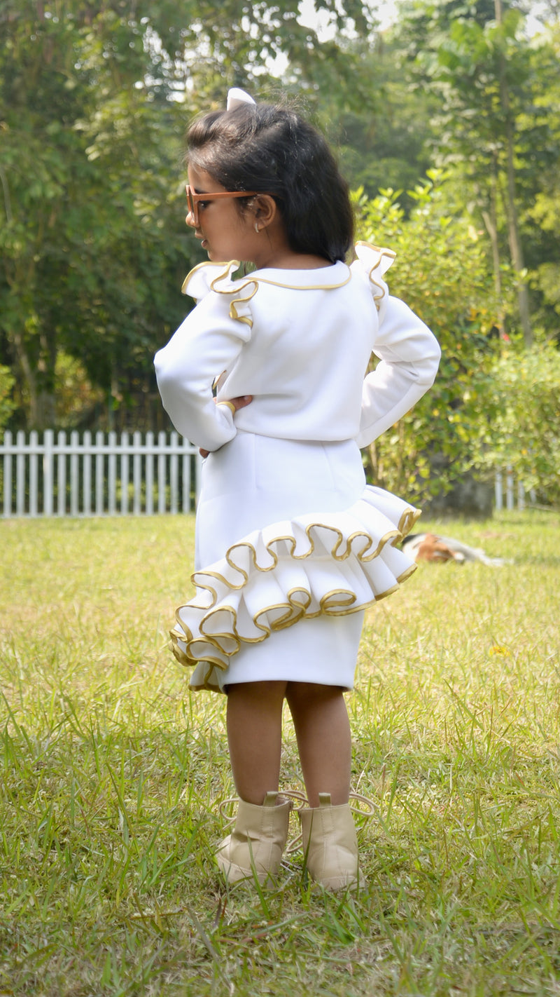 Chic Girl White Gold Blazer & Skirt