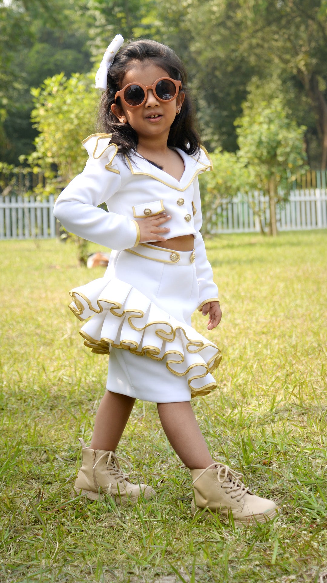 Chic Girl White Gold Blazer & Skirt