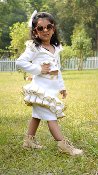 Chic Girl White Gold Blazer & Skirt