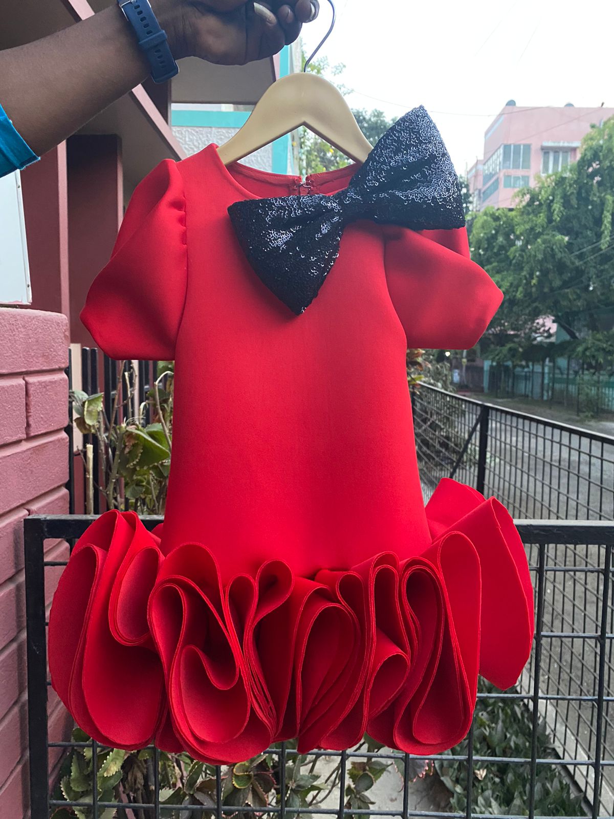 Sequin Bow Ruffle Dress