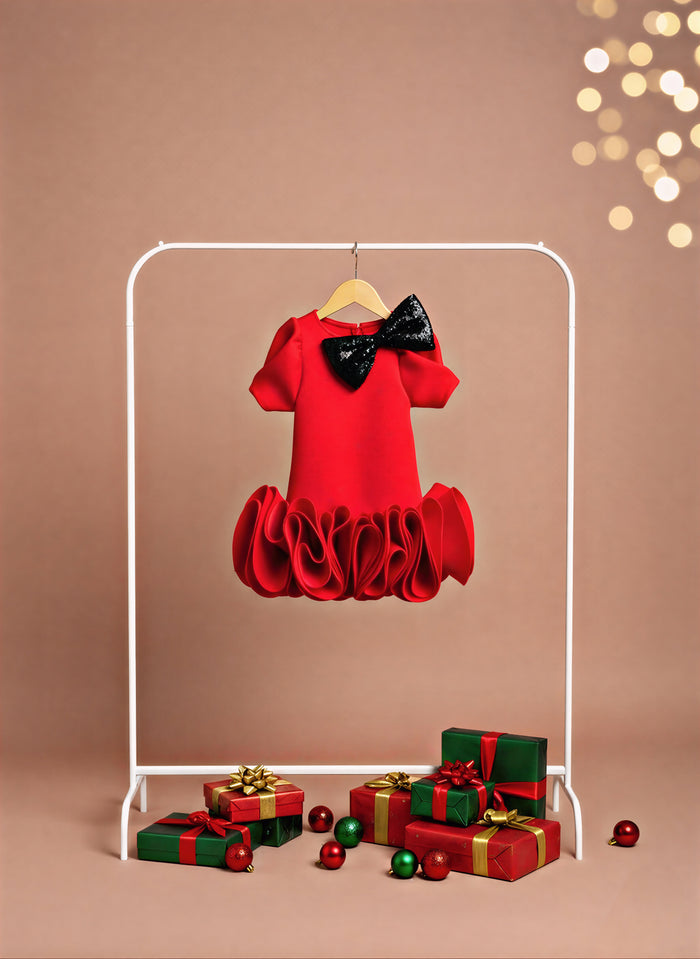 Sequin Bow Ruffle Dress