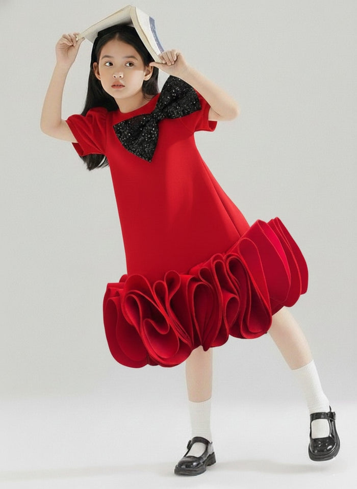 Sequin Bow Ruffle Dress