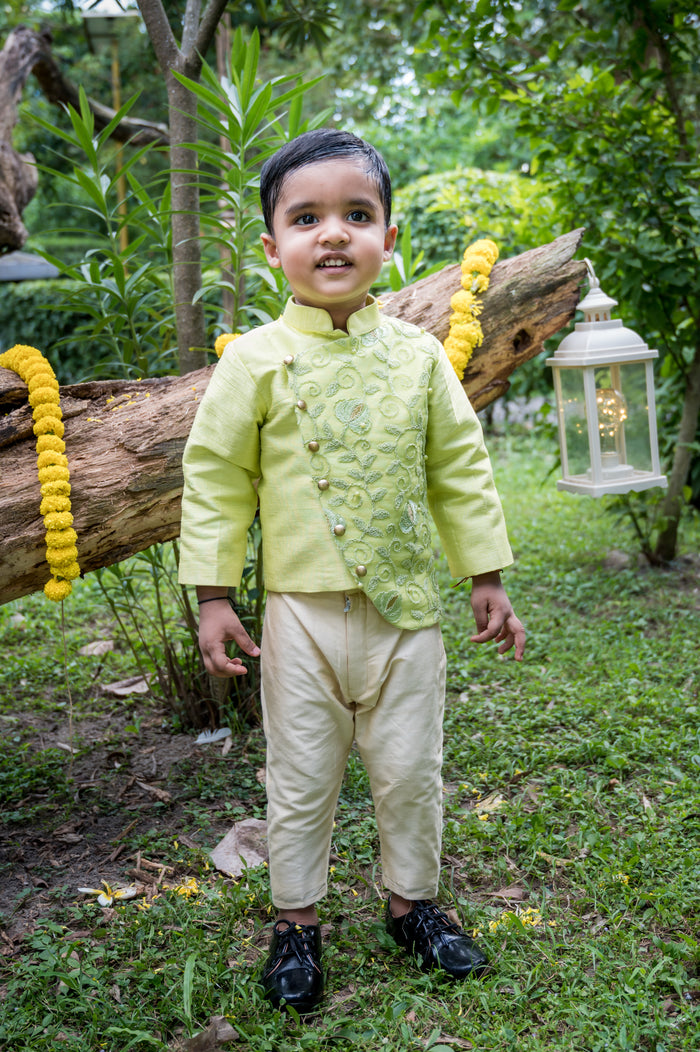 Green Phool Bandhgala And Pant Set