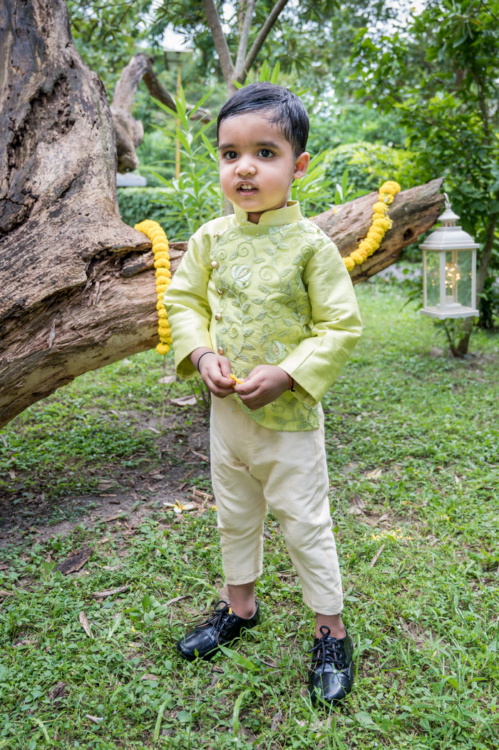 Green Phool Bandhgala And Pant Set