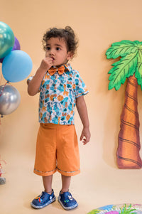 Animal Kingdom Printed Shirt And Pant Set With Bow Tie