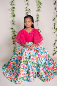 Butterfly Crop Top With Floal Lahenga