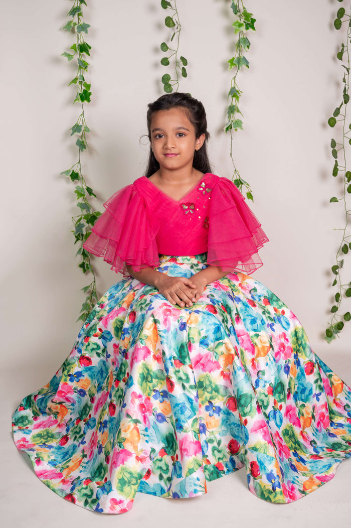 Butterfly Crop Top With Floal Lahenga