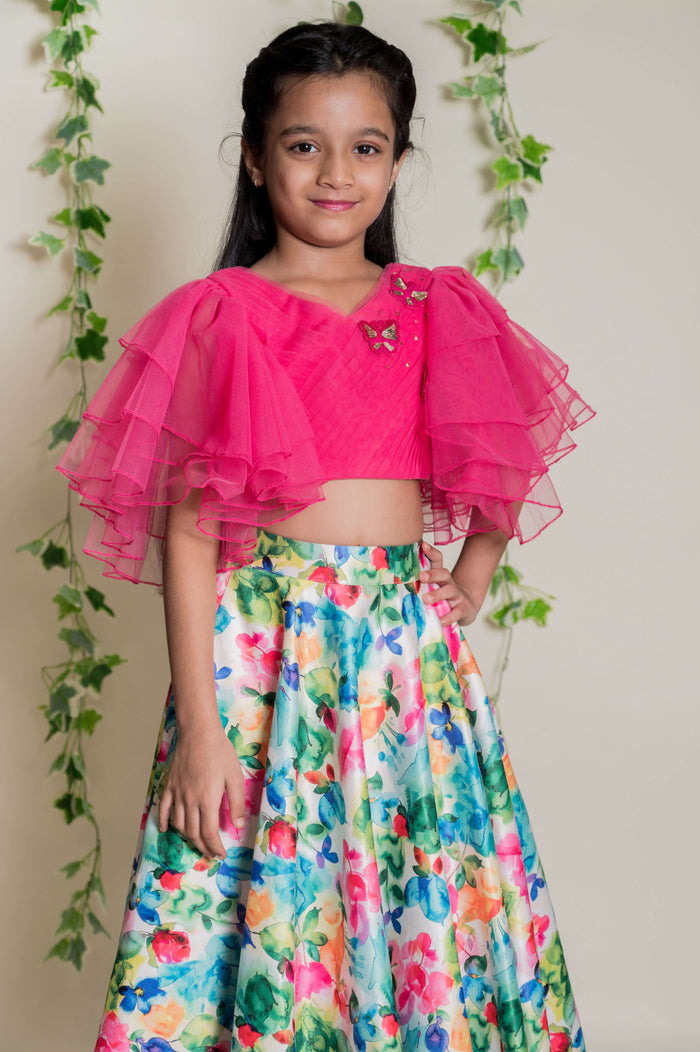 Butterfly Crop Top With Floal Lahenga