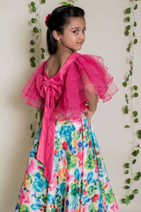 Butterfly Crop Top With Floal Lahenga