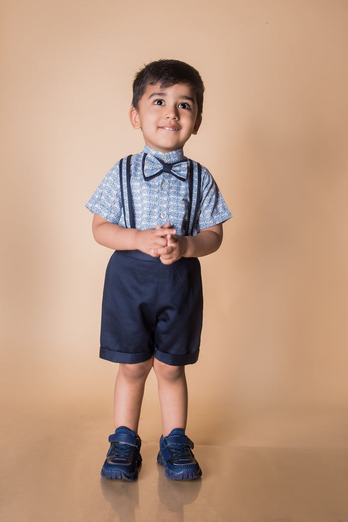 Half Shirt And Short Set With Suspenders And Bow