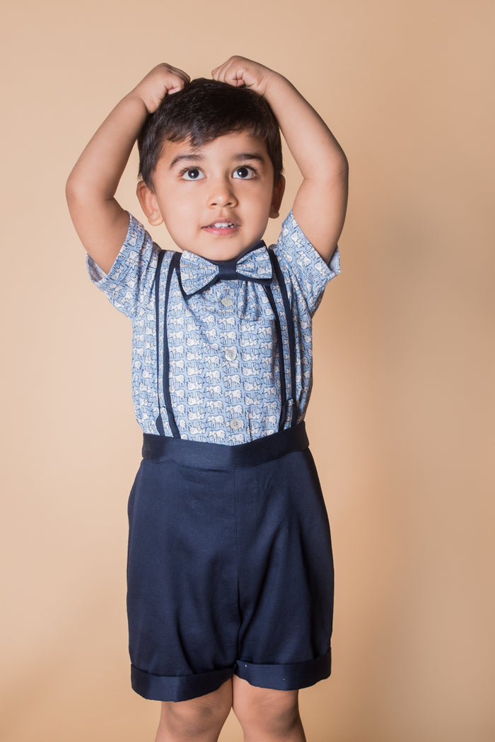 Half Shirt And Short Set With Suspenders And Bow