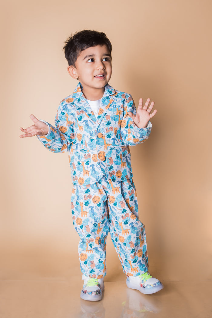 Party Wear Two Piece Suit Set  Animal Kingdom Print