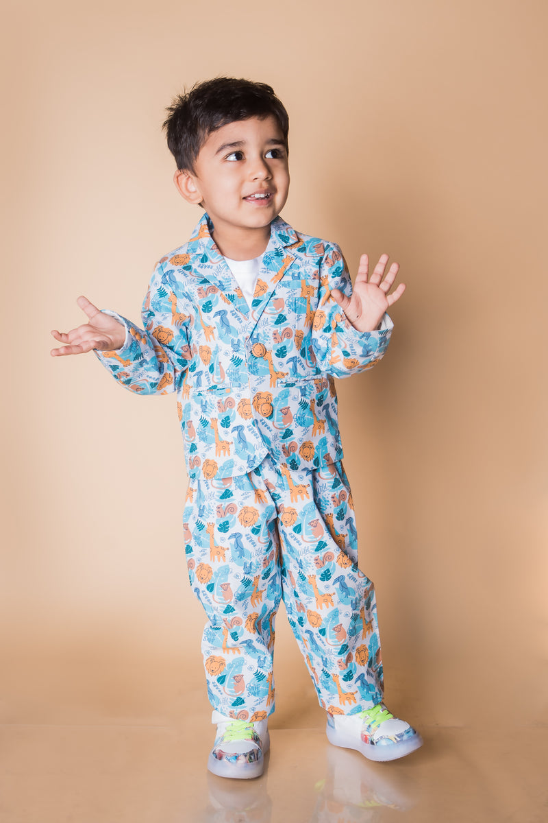 Party Wear Two Piece Suit Set  Animal Kingdom Print