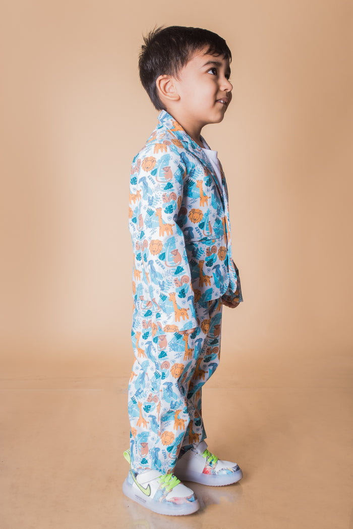 Party Wear Two Piece Suit Set  Animal Kingdom Print