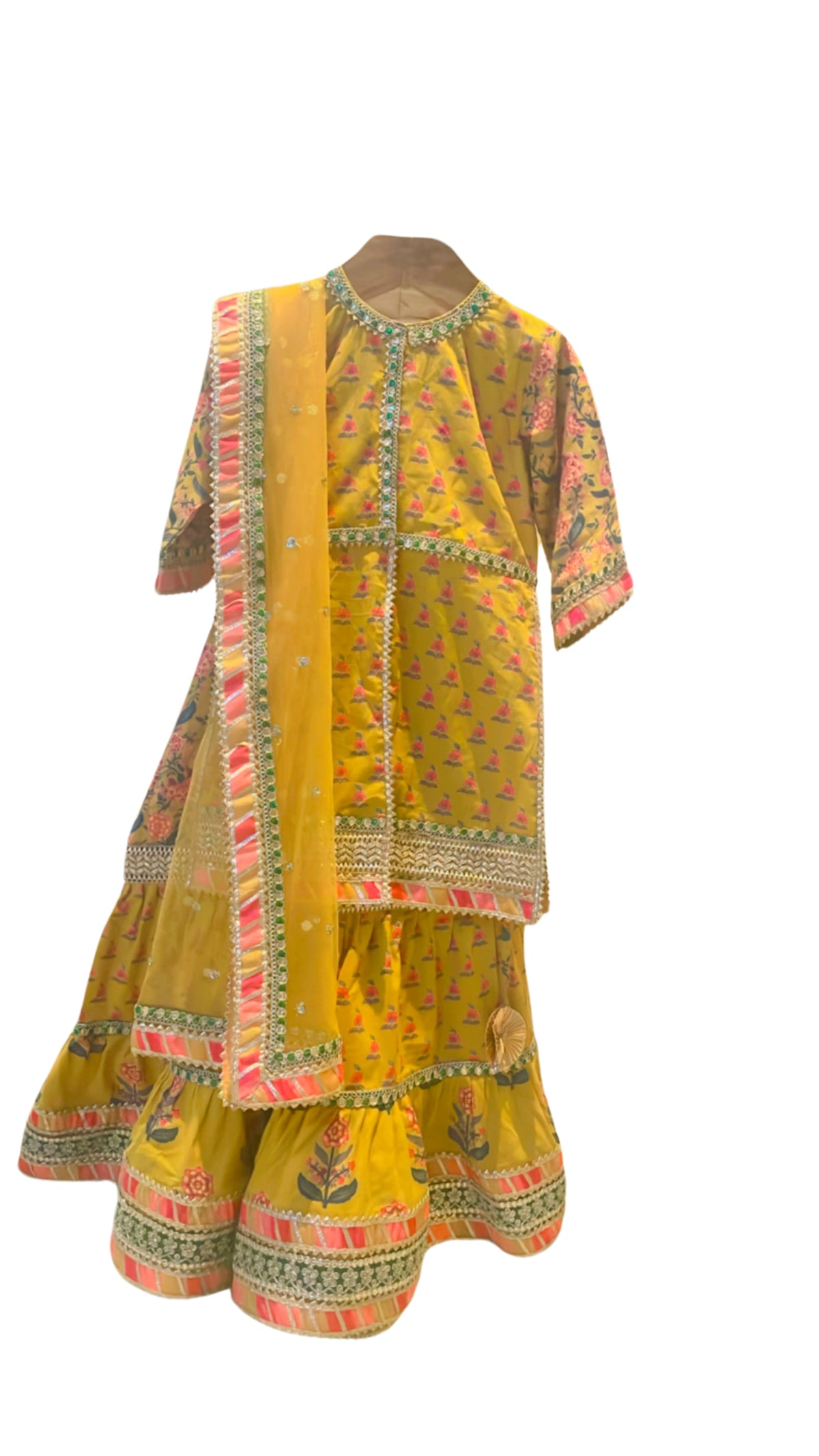 Block Printed Kurta and Sharara with Net Dupatta