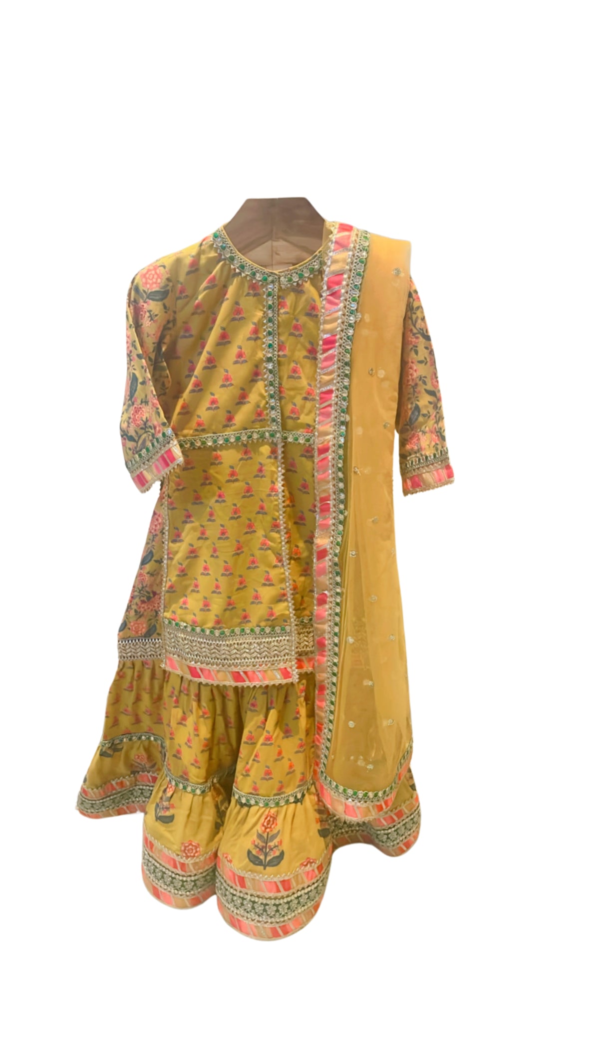 Block Printed Kurta and Sharara with Net Dupatta