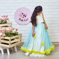 Dreamy Cinderella Ghaghra Choli With Gota Patti Embellishments And Poppat Green Flowers And Frills